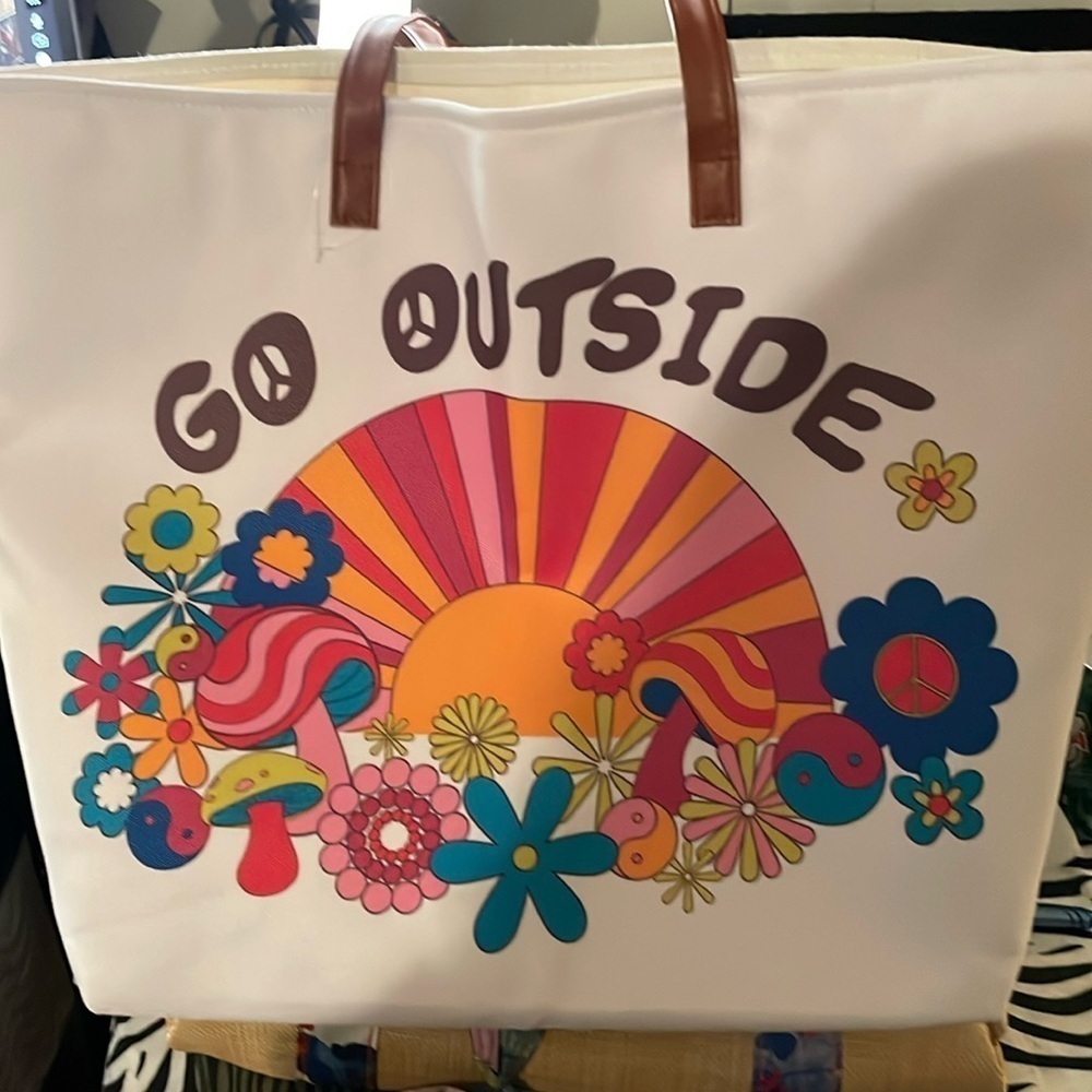 Large Retro Canvas Tote Spacious for Beach trip Shopping, errands, durable